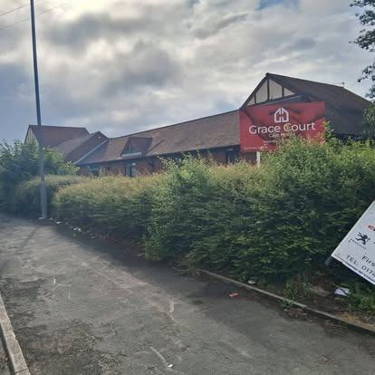 Care-home hedges cut back — before CRJ Gardening & Grounds