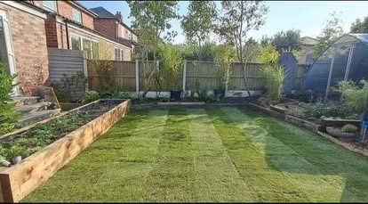 New lawn laid & landscaped &mdash; after CRJ Gardening & Grounds